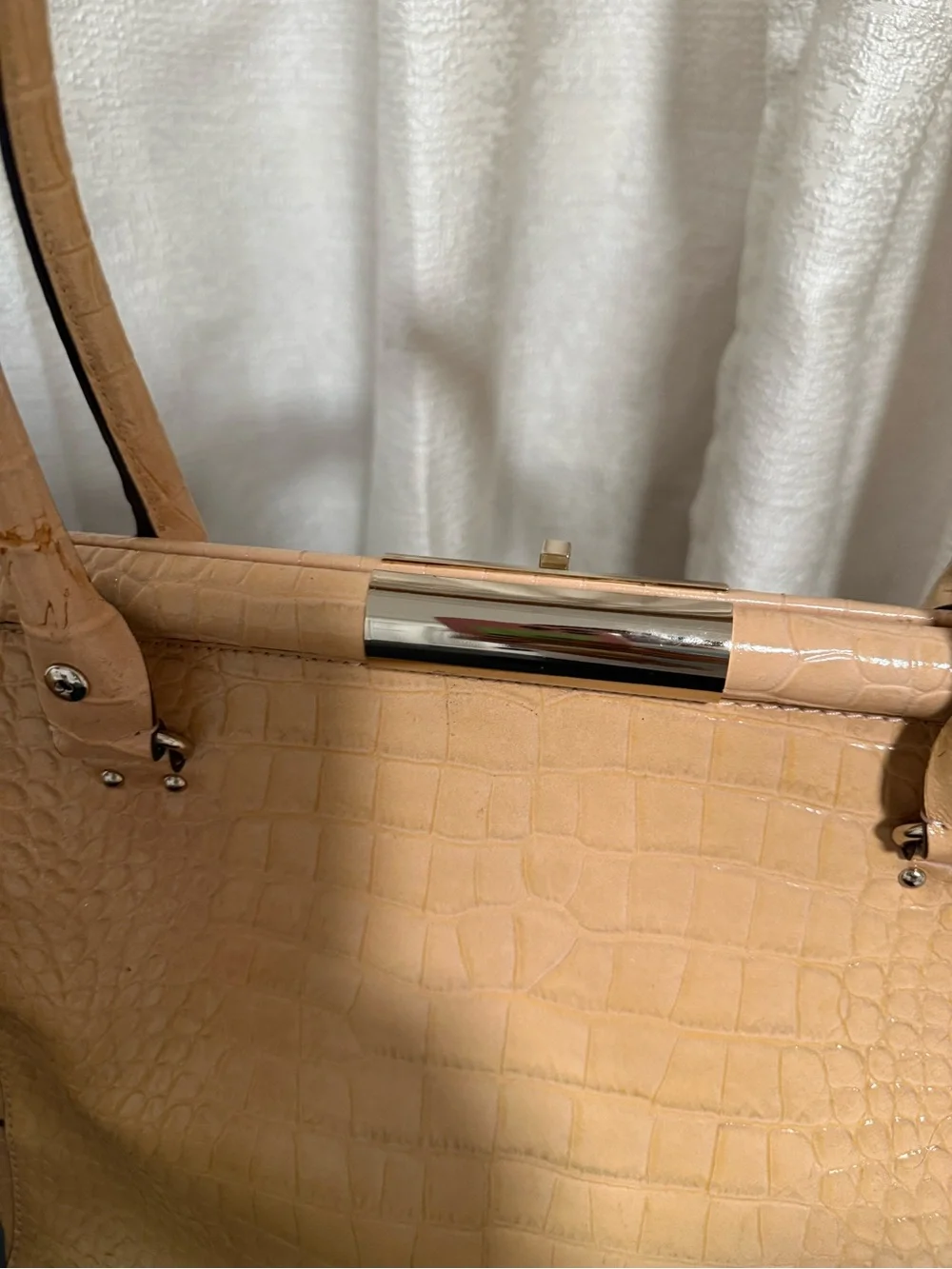 kate spade Croc-Embossed Satchel in Nude Peach